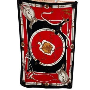 VINTAGE Red & Black Horse Saddle Pattern Rectangle Scarf 40x26 Z26